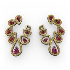 Ladonna Küpe - Rodolit garnet, garnet ve sitrin 925 ayar siyah rodyum kaplama gümüş küpe #1akzc8g