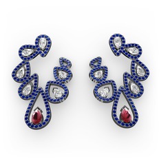 Ladonna Küpe - Kök yakut, swarovski ve lab safir 925 ayar siyah rodyum kaplama gümüş küpe #1apkhyb