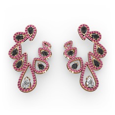 Swarovski, siyah zirkon ve rodolit garnet 14 ayar rose altın küpe