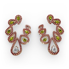 Ladonna Küpe - Beyaz zirkon, peridot ve garnet 8 ayar rose altın küpe #1az3zq6