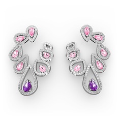 Ladonna Küpe - Ametist, pembe kuvars ve swarovski 18 ayar beyaz altın küpe #1bftuu