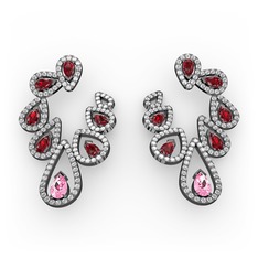 Ladonna Küpe - Pembe kuvars, garnet ve pırlanta 925 ayar siyah rodyum kaplama gümüş küpe (2.882 karat) #1bmuc3c