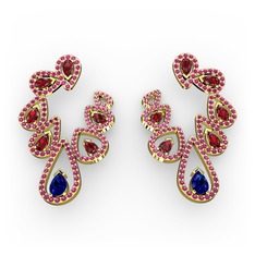 Lab safir, garnet ve rodolit garnet 18 ayar altın küpe