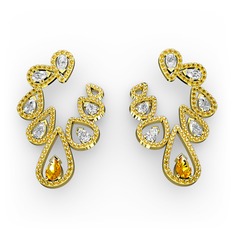 Sitrin ve beyaz zirkon 14 ayar altın küpe