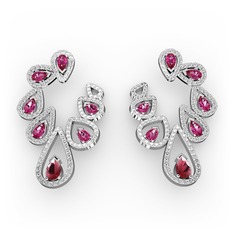 Kök yakut, rodolit garnet ve swarovski 925 ayar gümüş küpe