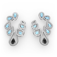 Ladonna Küpe - Siyah zirkon, akuamarin ve swarovski 14 ayar beyaz altın küpe #1c6lv7w
