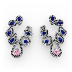 Ladonna Küpe - Pembe kuvars, lab safir ve siyah zirkon 8 ayar beyaz altın küpe #1c6p28k