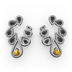 Ladonna Küpe - Sitrin, siyah zirkon ve swarovski 925 ayar siyah rodyum kaplama gümüş küpe #1chpkpu