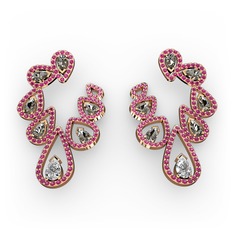 Swarovski, dumanlı kuvars ve rodolit garnet 14 ayar rose altın küpe