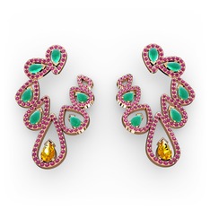 Ladonna Küpe - Sitrin, kök zümrüt ve rodolit garnet 18 ayar rose altın küpe #1cnsvqy