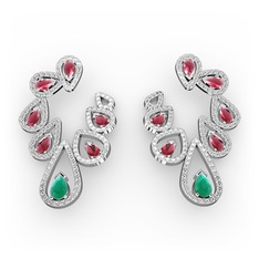 Kök zümrüt, kök yakut ve swarovski 925 ayar gümüş küpe