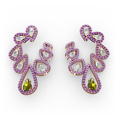 Ladonna Küpe - Peridot, swarovski ve ametist 18 ayar rose altın küpe #1d9oun0