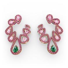Ladonna Küpe - Yeşil kuvars, pembe kuvars ve rodolit garnet 8 ayar rose altın küpe #1dbiq5e