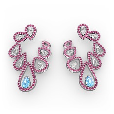 Ladonna Küpe - Akuamarin, swarovski ve rodolit garnet 18 ayar beyaz altın küpe #1dl1694