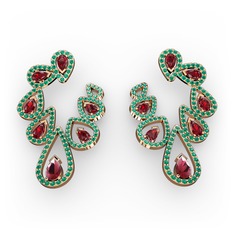 Ladonna Küpe - Kök yakut, garnet ve yeşil kuvars 14 ayar rose altın küpe #1e2n517