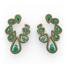 Ladonna Küpe - Kök zümrüt, yeşil kuvars ve peridot 925 ayar siyah rodyum kaplama gümüş küpe #1e3py9i