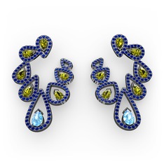 Ladonna Küpe - Akuamarin, peridot ve lab safir 925 ayar siyah rodyum kaplama gümüş küpe #1eeg515