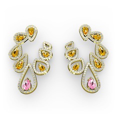 Ladonna Küpe - Pembe kuvars, sitrin ve swarovski 18 ayar altın küpe #1eu7p9n