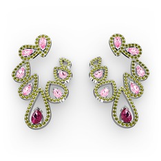 Rodolit garnet, pembe kuvars ve peridot 925 ayar gümüş küpe