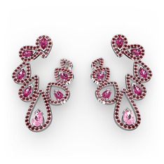 Ladonna Küpe - Pembe kuvars, rodolit garnet ve garnet 925 ayar gümüş küpe #1fciwsf