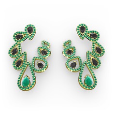 Ladonna Küpe - Kök zümrüt, siyah zirkon ve yeşil kuvars 8 ayar altın küpe #1fi6l2u