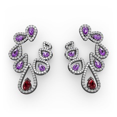 Ladonna Küpe - Garnet, ametist ve swarovski 925 ayar siyah rodyum kaplama gümüş küpe #1fs6oen