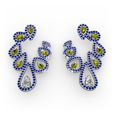 Ladonna Küpe - Beyaz zirkon, peridot ve lab safir 925 ayar gümüş küpe #1g75civ