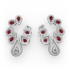 Beyaz zirkon, garnet ve pırlanta 8 ayar beyaz altın küpe (2.882 karat)