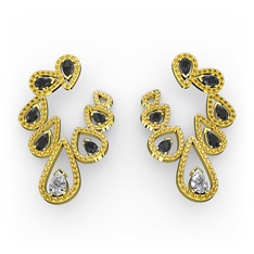 Beyaz zirkon, siyah zirkon ve sitrin 14 ayar altın küpe