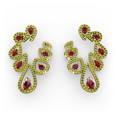 Kök yakut, garnet ve peridot 14 ayar altın küpe