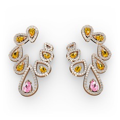 Pembe kuvars, sitrin ve swarovski 14 ayar rose altın küpe