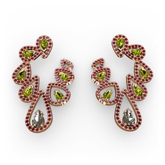 Dumanlı kuvars, peridot ve garnet 8 ayar rose altın küpe