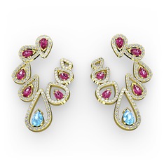 Ladonna Küpe - Akuamarin, rodolit garnet ve pırlanta 925 ayar altın kaplama gümüş küpe (2.882 karat) #1hnwoc2