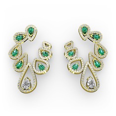 Swarovski ve yeşil kuvars 18 ayar altın küpe