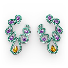 Ladonna Küpe - Sitrin, ametist ve yeşil kuvars 14 ayar beyaz altın küpe #1hqbn26