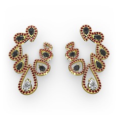 Swarovski, siyah zirkon ve garnet 8 ayar altın küpe
