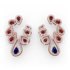 Ladonna Küpe - Lab safir, garnet ve pembe kuvars 14 ayar rose altın küpe #1i3l23i
