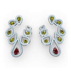 Garnet, peridot ve akuamarin 925 ayar gümüş küpe