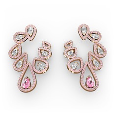 Ladonna Küpe - Pembe kuvars ve swarovski 14 ayar rose altın küpe #1iemph7