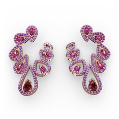 Ladonna Küpe - Garnet, rodolit garnet ve ametist 14 ayar rose altın küpe #1ift2d