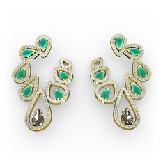 Ladonna Küpe - Dumanlı kuvars, kök zümrüt ve pırlanta 18 ayar altın küpe (2.882 karat) #1islh2q