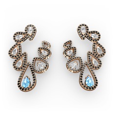 Ladonna Küpe - Akuamarin, swarovski ve siyah zirkon 925 ayar rose altın kaplama gümüş küpe #1j0luml