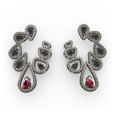 Ladonna Küpe - Kök yakut, siyah zirkon ve dumanlı kuvars 925 ayar siyah rodyum kaplama gümüş küpe #1j27nb6