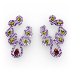 Ladonna Küpe - Garnet, peridot ve ametist 8 ayar beyaz altın küpe #1j32z2m