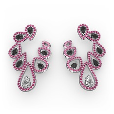 Ladonna Küpe - Swarovski, siyah zirkon ve rodolit garnet 8 ayar beyaz altın küpe #1j7qkyt