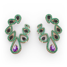 Ladonna Küpe - Ametist, siyah zirkon ve yeşil kuvars 14 ayar rose altın küpe #1ja7kss