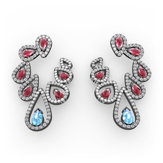Ladonna Küpe - Akuamarin, kök yakut ve swarovski 925 ayar siyah rodyum kaplama gümüş küpe #1jcmggs