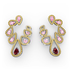 Garnet, pembe kuvars ve sitrin 925 ayar gümüş küpe