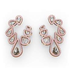 Ladonna Küpe - Dumanlı kuvars, beyaz zirkon ve pembe kuvars 18 ayar rose altın küpe #1jk078l