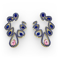 Ladonna Küpe - Pembe kuvars ve lab safir 18 ayar altın küpe #1jktxie